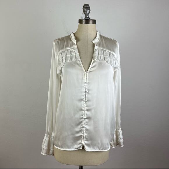 PAIGE Anguilla Ruffle Yoke Matte Satin Blouse - Picture 2 of 9